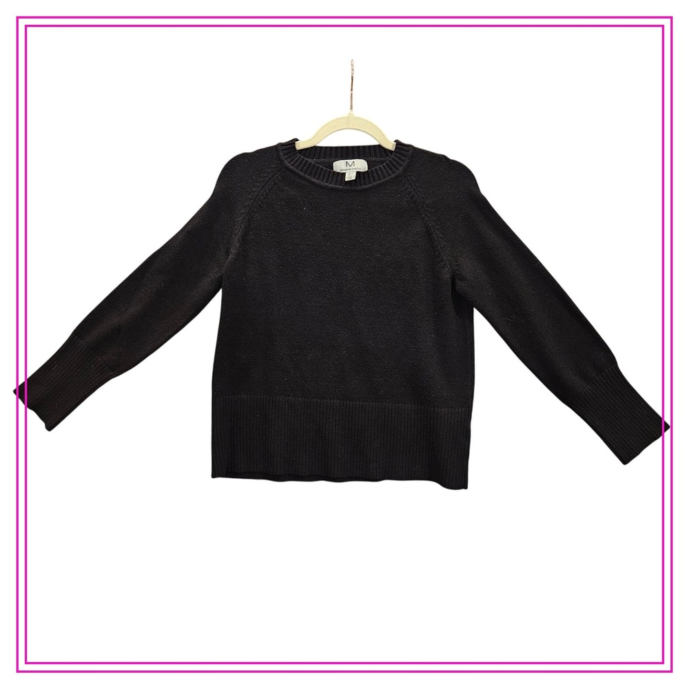 Magaschoni Black Knit Sweater Women XS/TP Ribbed Cuffs Hem Raglan Sleeve #448